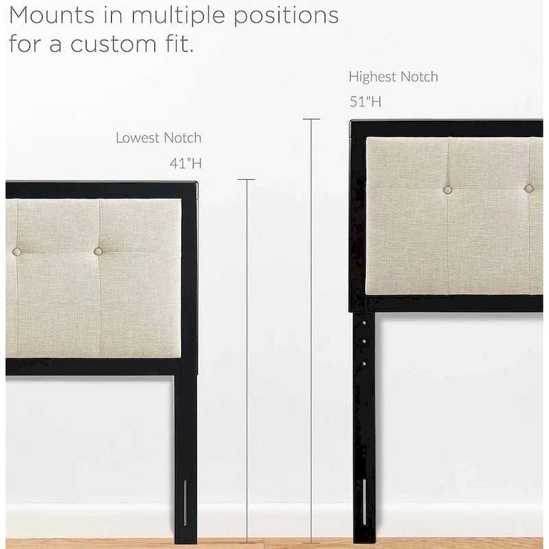 Marlin Traditional Beige Fabric Button Tufted King Size Black Wooden Headboard