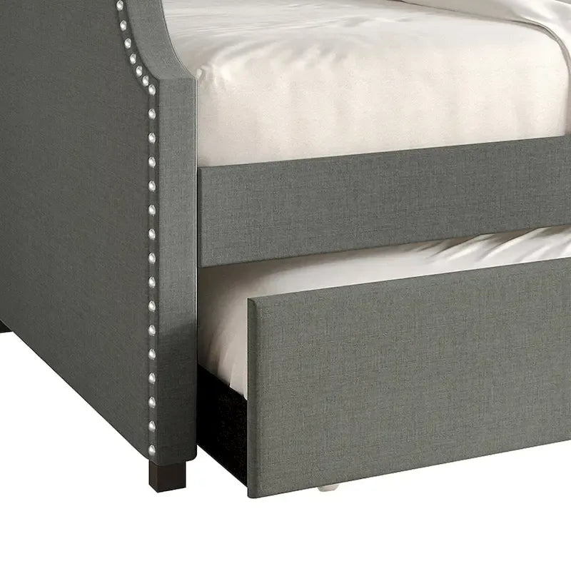 CraftPorch Minimalist Linen Upholstered Twin Daybed with Trundle