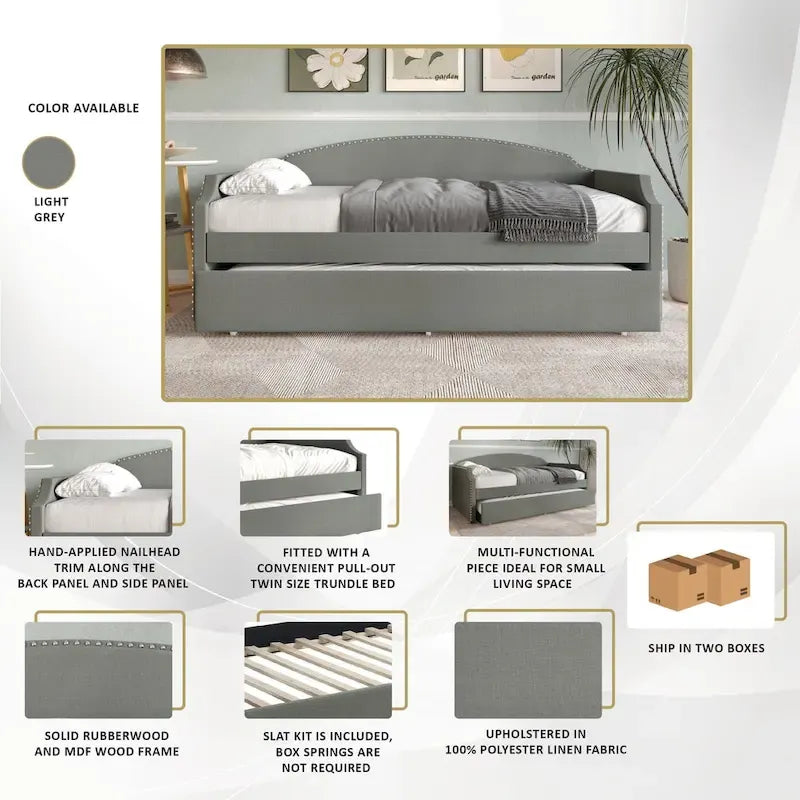 CraftPorch Minimalist Linen Upholstered Twin Daybed with Trundle