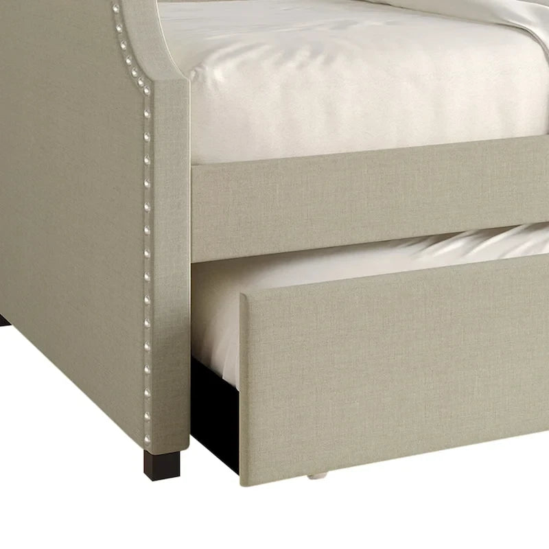 CraftPorch Minimalist Linen Upholstered Twin Daybed with Trundle