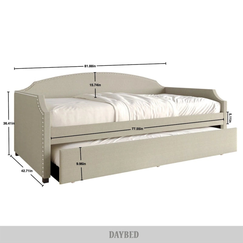 CraftPorch Minimalist Linen Upholstered Twin Daybed with Trundle