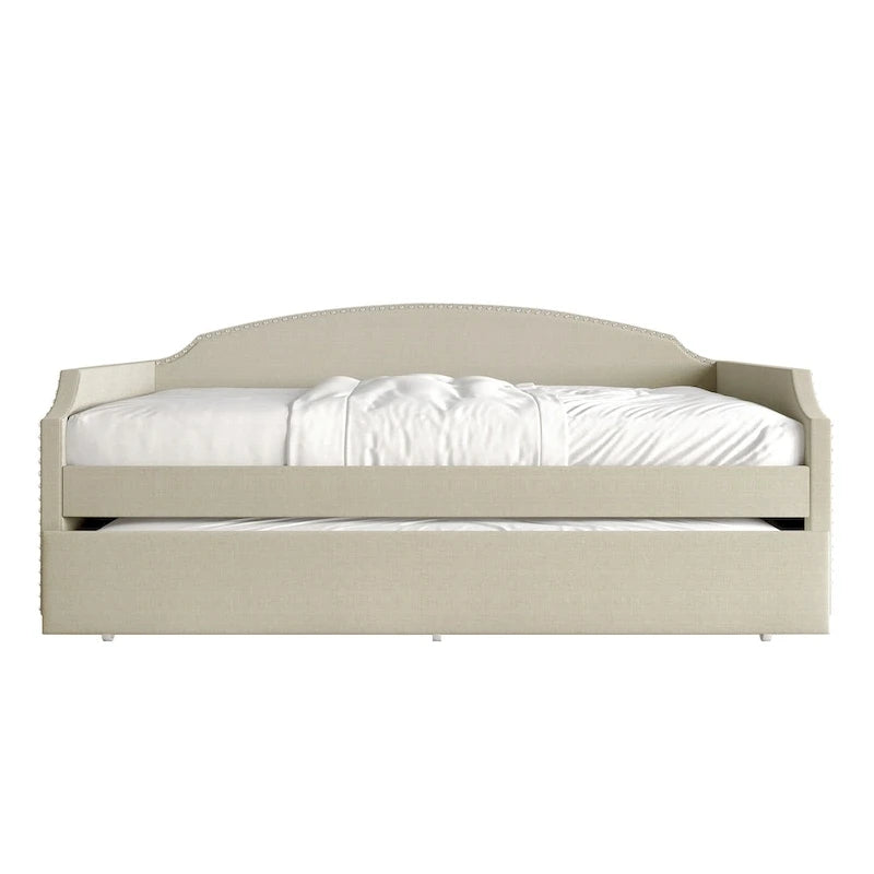 CraftPorch Minimalist Linen Upholstered Twin Daybed with Trundle