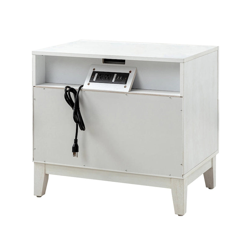 Ethe Mid-Century 2-Drawer Storage Nightstand with Adjustable Solid Wood legs and Charging Station Set of 2 By HULALA HOME