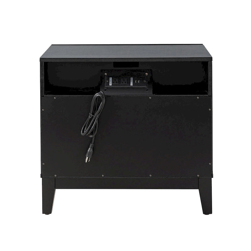 Ethe Mid-Century 2-Drawer Storage Nightstand with Adjustable Solid Wood legs and Charging Station Set of 2 By HULALA HOME
