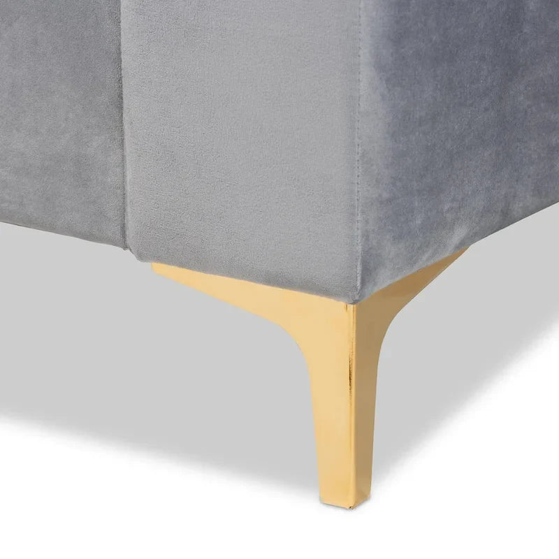 Oksana Light Grey Velvet with Goldtone Legs Daybed