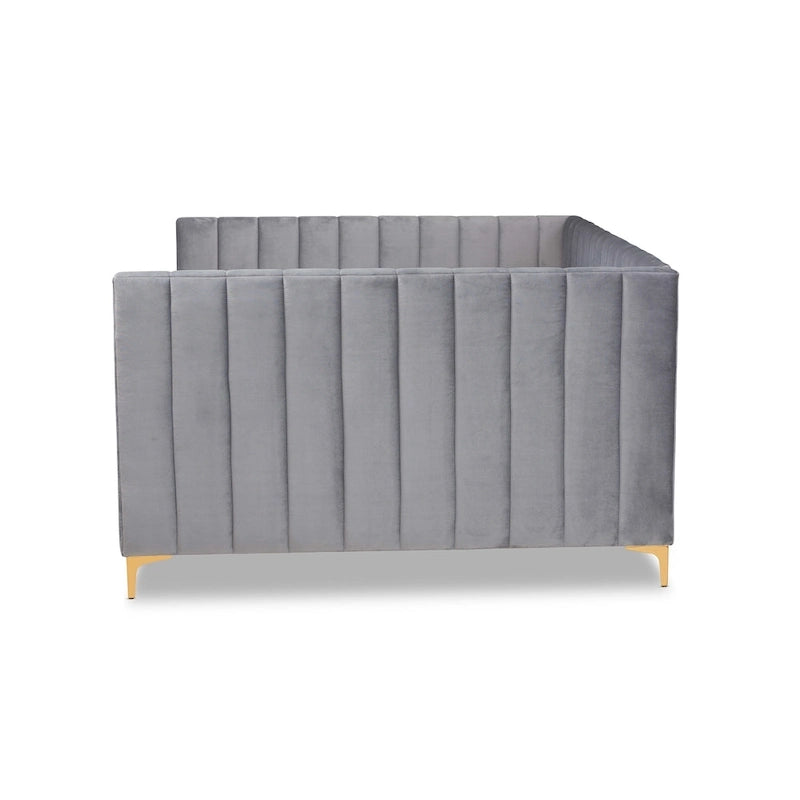 Oksana Light Grey Velvet with Goldtone Legs Daybed