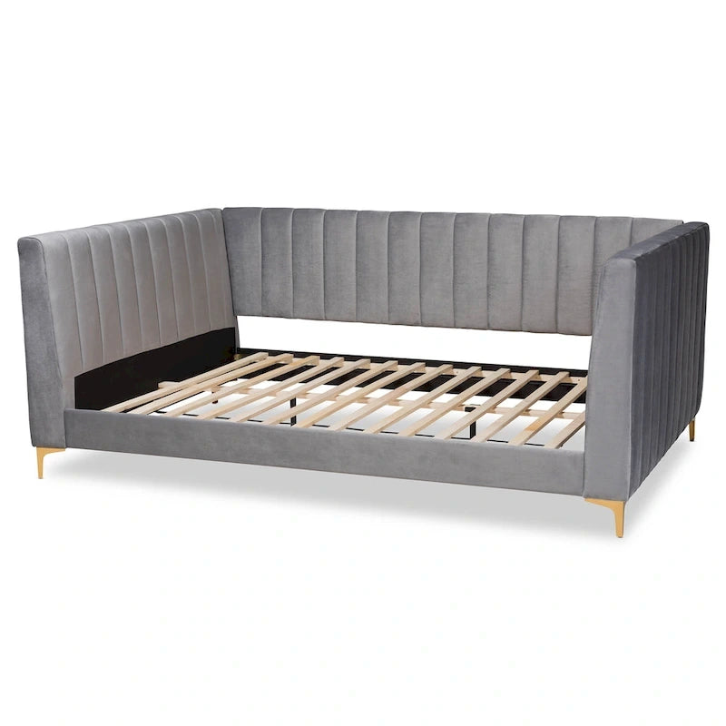 Oksana Light Grey Velvet with Goldtone Legs Daybed