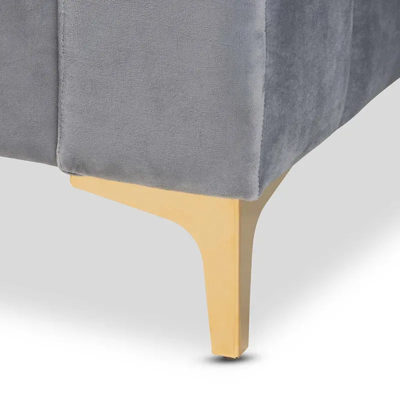 Oksana Light Grey Velvet with Goldtone Legs Daybed