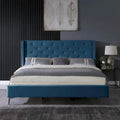 Morden Fort King Size Velvet Upholstered Platform Bed Frame with 6 inches Metal Legs