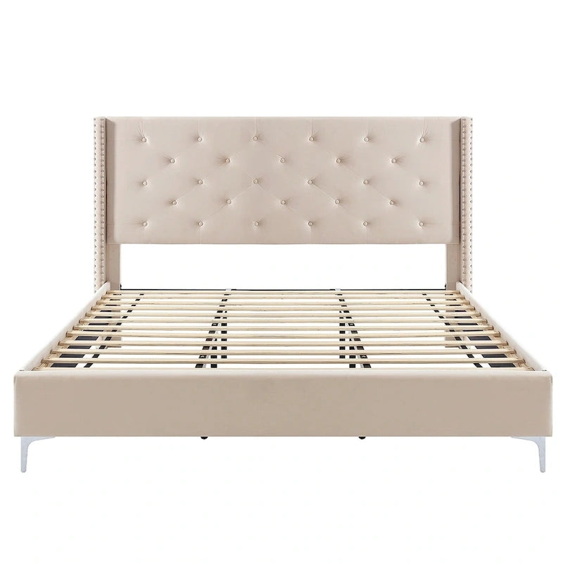 Morden Fort King Size Velvet Upholstered Platform Bed Frame with 6 inches Metal Legs
