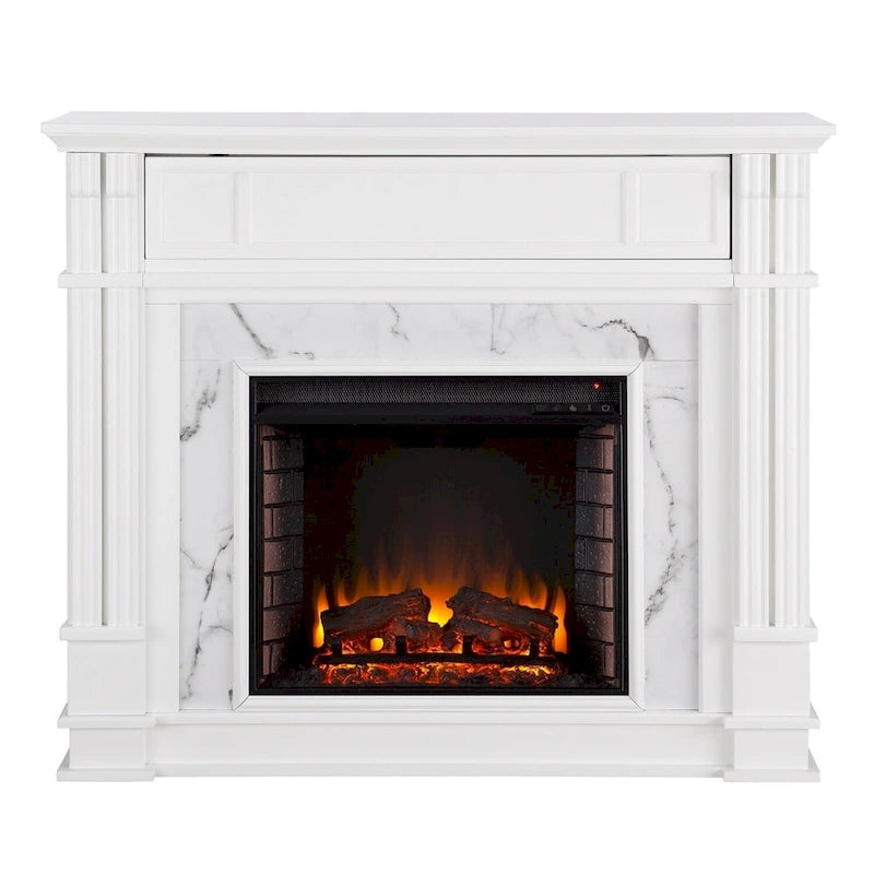 SEI Furniture Occom Electric Fireplace with Faux Marble Mantel with Media Storage