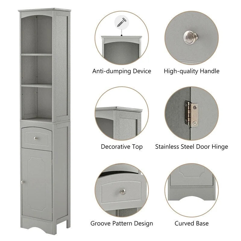 72 Bathroom Tall Cabinet with Drawer and 5 Adjustable Shelves