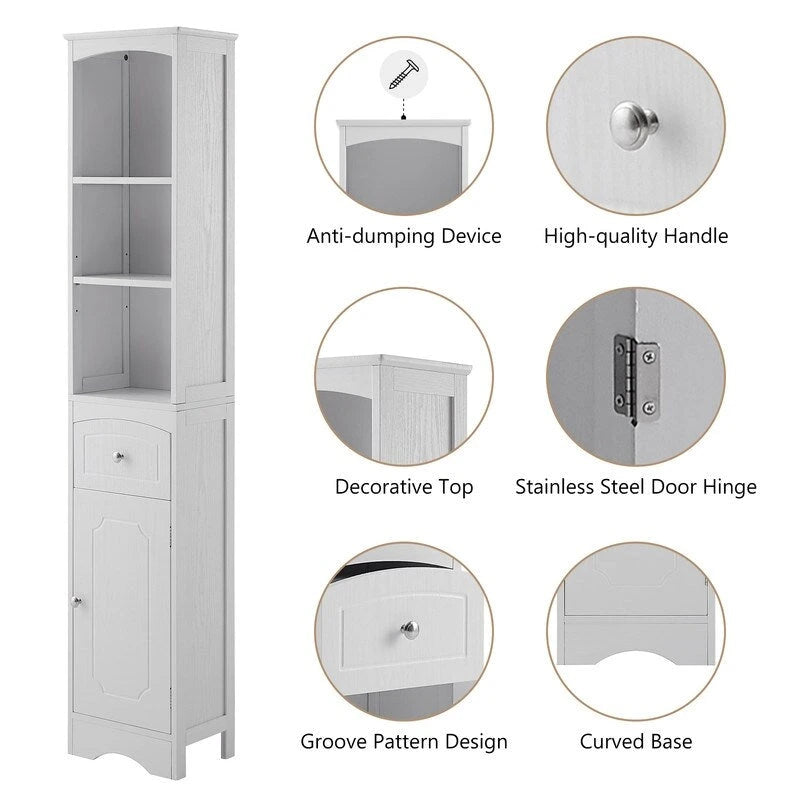 72 Bathroom Tall Cabinet with Drawer and 5 Adjustable Shelves