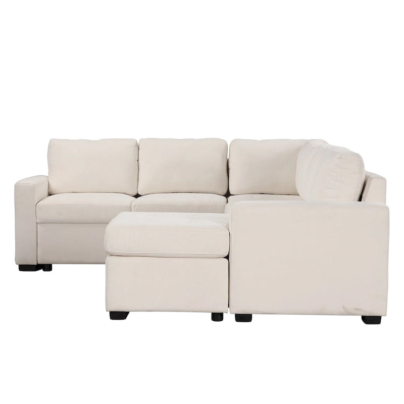 U_Style Sectional Sleeper Sofa with Pull-out Bed and Lounge Chair, USB and Type-C Interfaces, Suitable for Living Room, Office,
