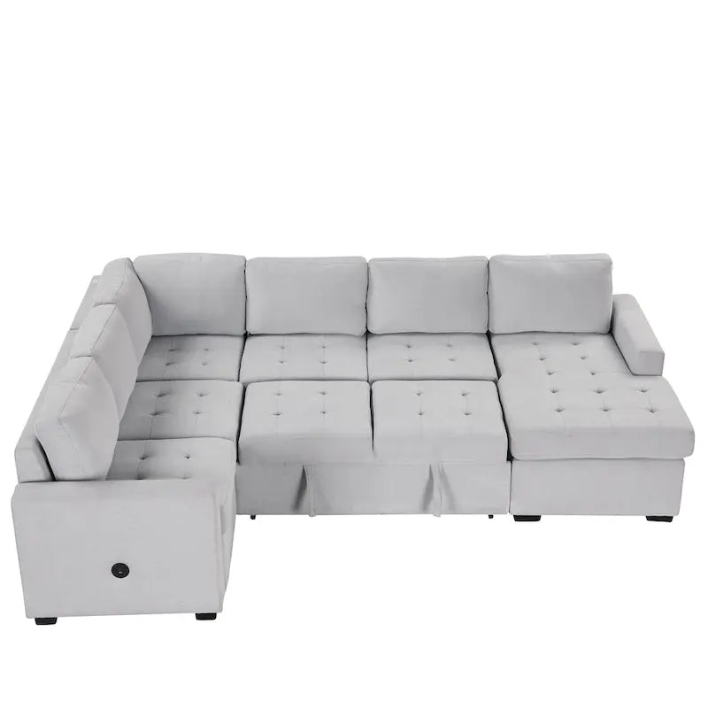 U_Style Sectional Sleeper Sofa with Pull-out Bed and Lounge Chair, USB and Type-C Interfaces, Suitable for Living Room, Office,