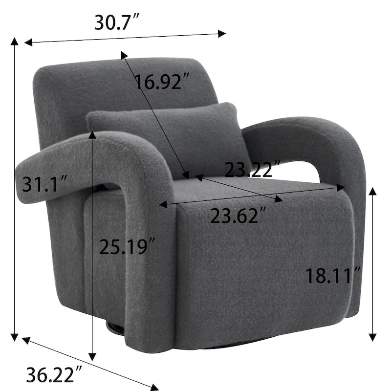 Cozy white Teddy Fabric Armchair - Modern Sturdy Lounge Chair with Curved Arms and Thick Cushioning for Plush Comfort