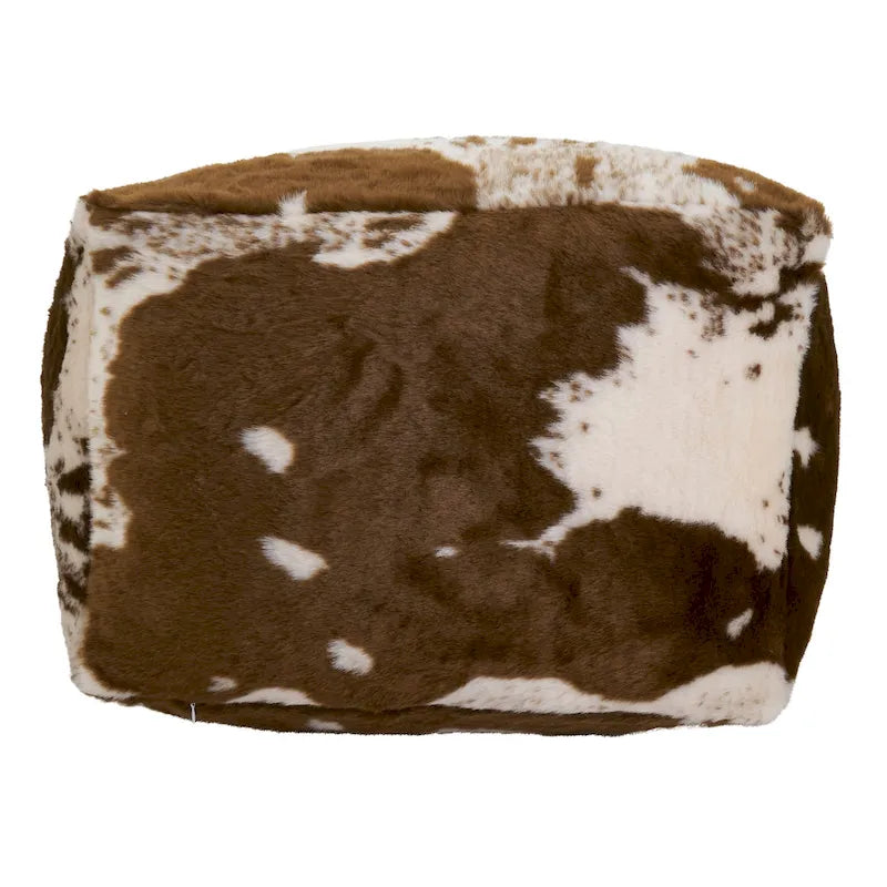 Faux Fur Pouf With Cow Hide Design