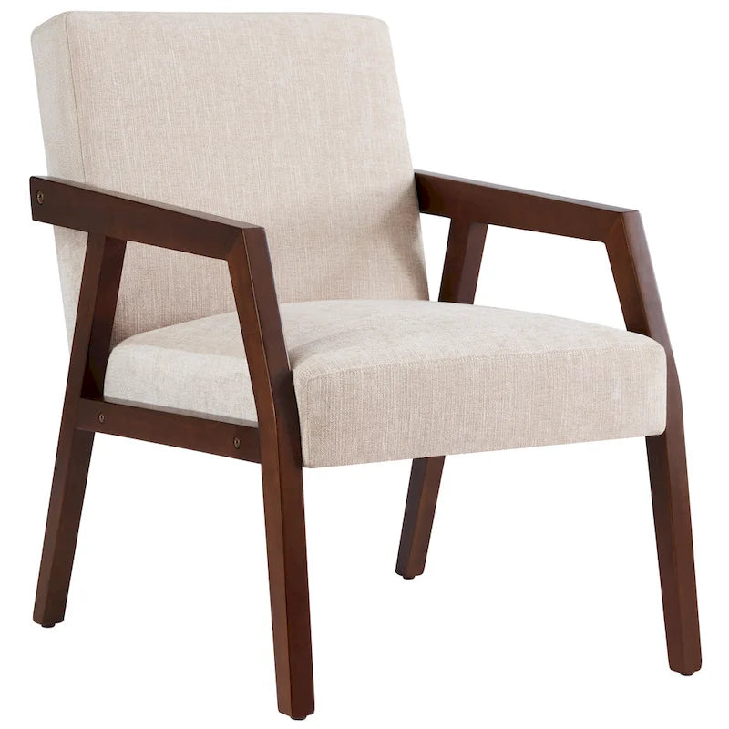 HUIMO Accent Armchair Solid Wooden Brownness/ White/ Blue Upholstered Mid-Century Modern Accent Chair for Living Room, Bedroom