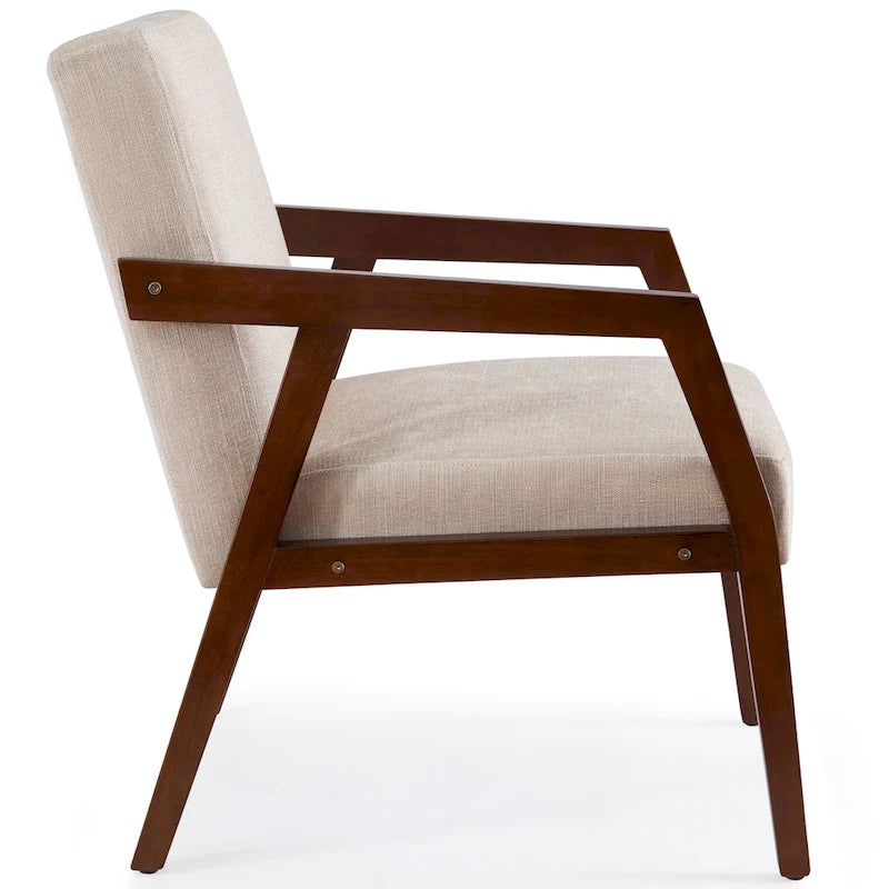 HUIMO Accent Armchair Solid Wooden Brownness/ White/ Blue Upholstered Mid-Century Modern Accent Chair for Living Room, Bedroom