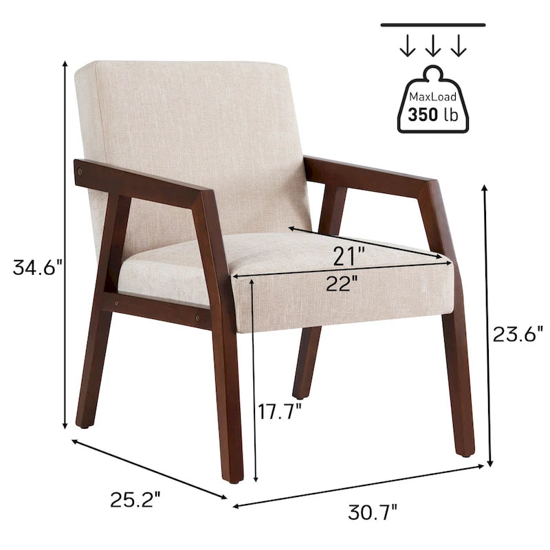 HUIMO Accent Armchair Solid Wooden Brownness/ White/ Blue Upholstered Mid-Century Modern Accent Chair for Living Room, Bedroom