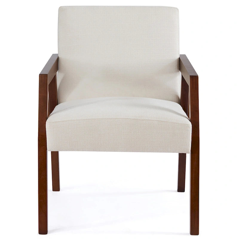 HUIMO Accent Armchair Solid Wooden Brownness/ White/ Blue Upholstered Mid-Century Modern Accent Chair for Living Room, Bedroom