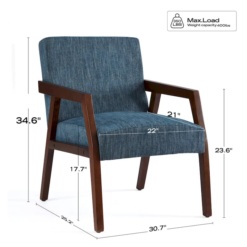 HUIMO Accent Armchair Solid Wooden Brownness/ White/ Blue Upholstered Mid-Century Modern Accent Chair for Living Room, Bedroom