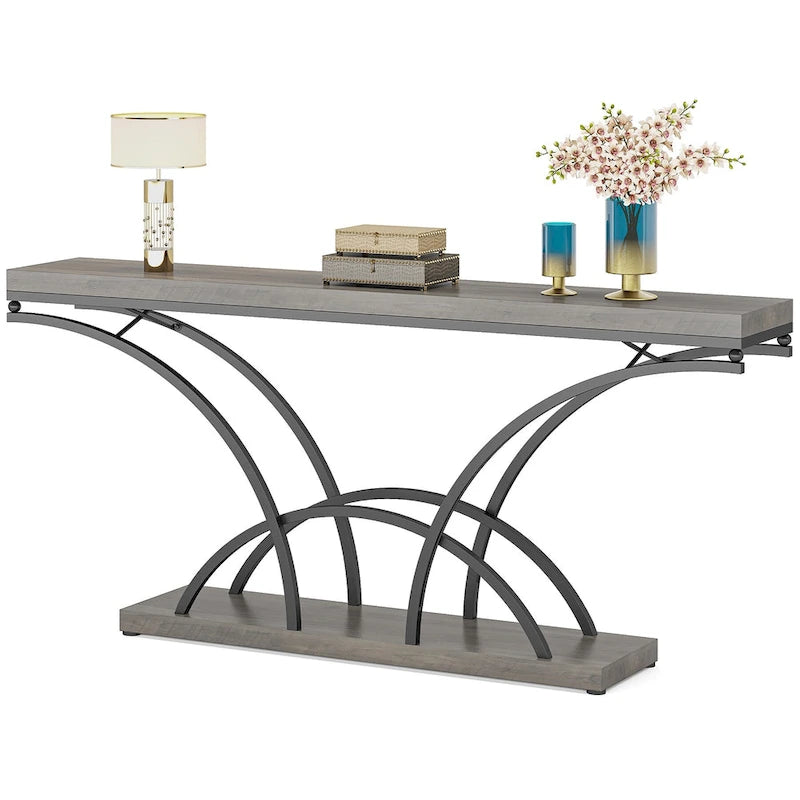 70.9 Faux Marble Console Sofa Table with Half-Moon Shaped Metal Legs for Entryway, Accent Tables for Living Room
