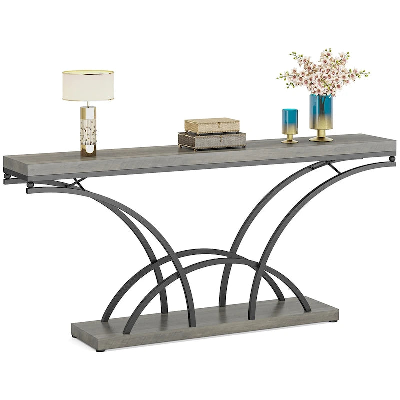 70.9 Faux Marble Console Sofa Table with Half-Moon Shaped Metal Legs for Entryway, Accent Tables for Living Room