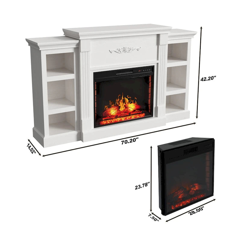 70 Wood Classical Fireplace TV Stand with 28 Electric Fireplace