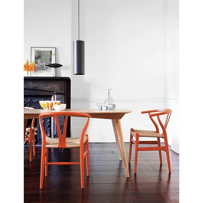 Red Modern Wood Elbow Chair Open Y Back Contemporary For Kitchen Dining Room With Woven Seat