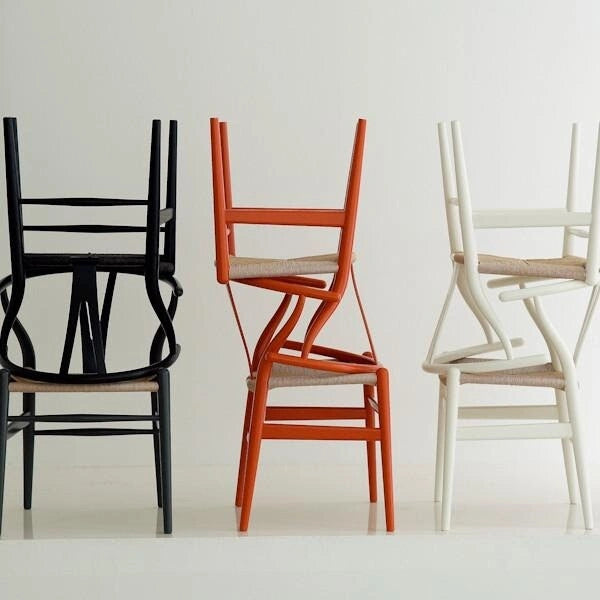 Red Modern Wood Elbow Chair Open Y Back Contemporary For Kitchen Dining Room With Woven Seat