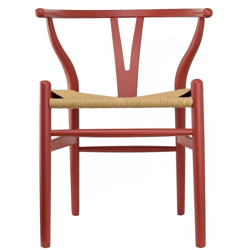 Red Modern Wood Elbow Chair Open Y Back Contemporary For Kitchen Dining Room With Woven Seat