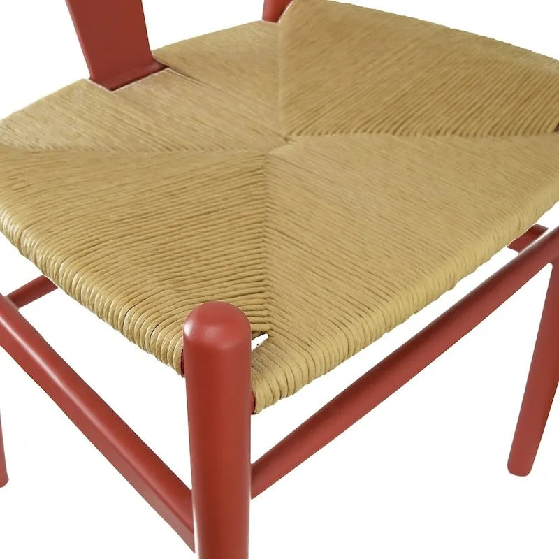 Red Modern Wood Elbow Chair Open Y Back Contemporary For Kitchen Dining Room With Woven Seat