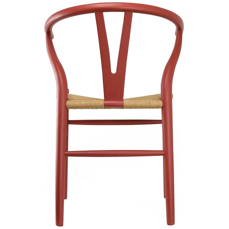 Red Modern Wood Elbow Chair Open Y Back Contemporary For Kitchen Dining Room With Woven Seat