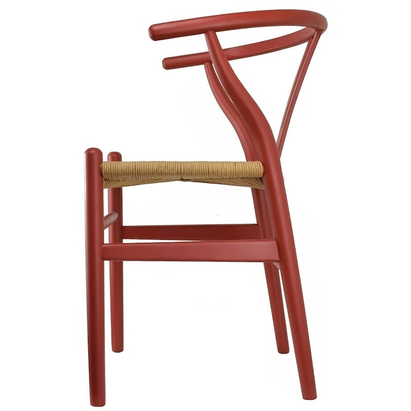 Red Modern Wood Elbow Chair Open Y Back Contemporary For Kitchen Dining Room With Woven Seat
