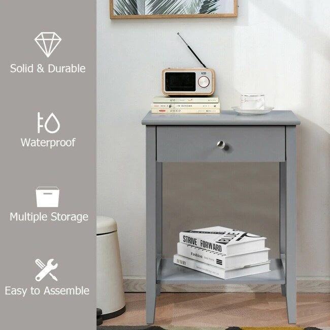 Wooden Nightstand End Table Storage Display