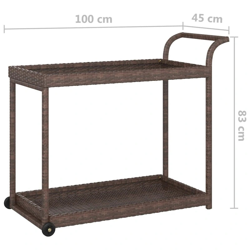 vidaXL Outdoor Bar Cart 2-Tier Serving Cart Rolling Utility Cart PE Rattan - 39.4 x 17.7 x 32.7