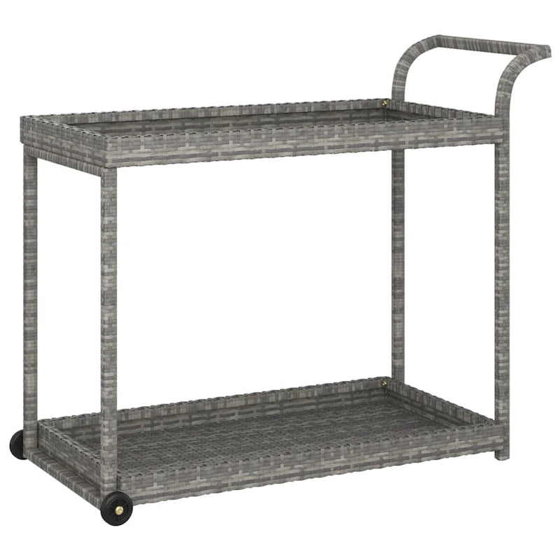 vidaXL Outdoor Bar Cart 2-Tier Serving Cart Rolling Utility Cart PE Rattan - 39.4 x 17.7 x 32.7