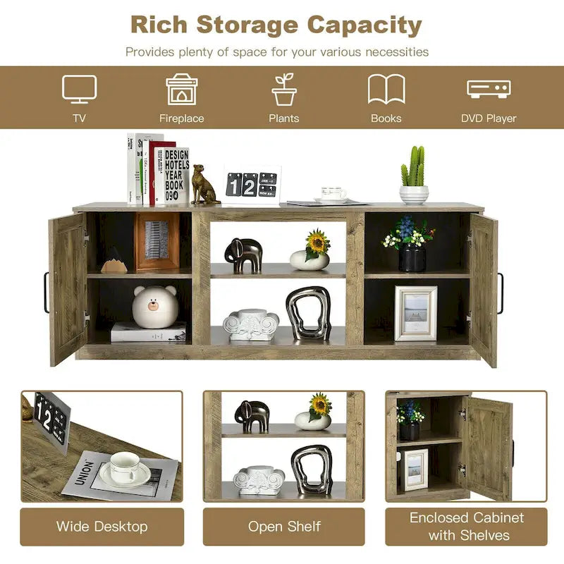 58 Inches TV Stand with 2 Storage Cabinets and 3-Position Adjustable Shelves