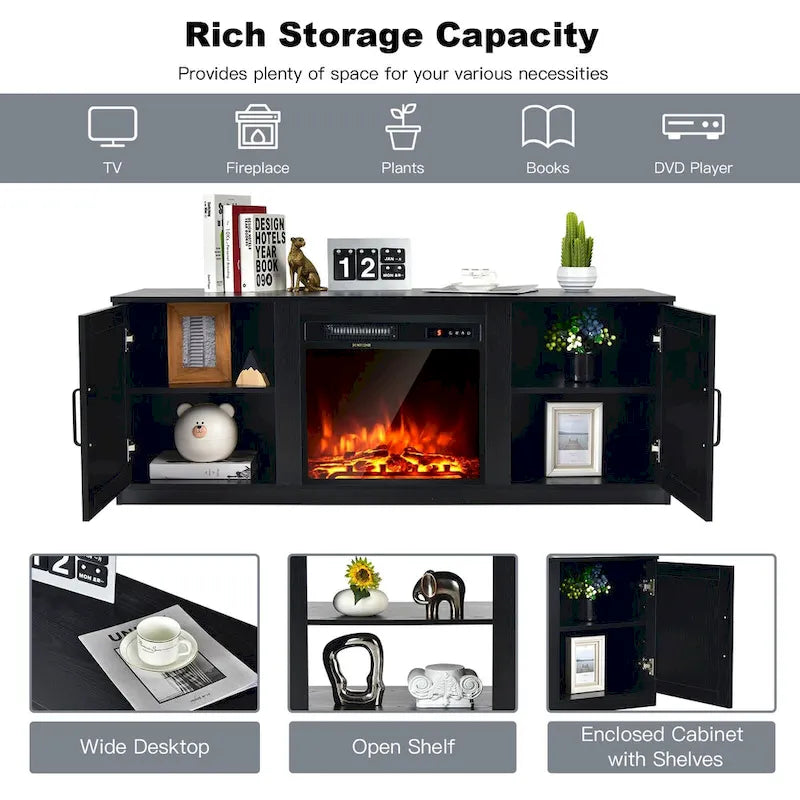 58 Inches TV Stand with 2 Storage Cabinets and 3-Position Adjustable Shelves