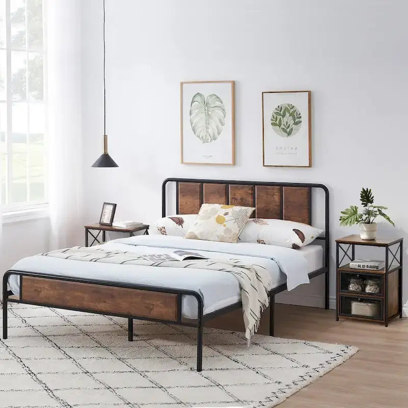 Taomika 3-pieces Industrial Modern Bed Frame and Nightstands Set
