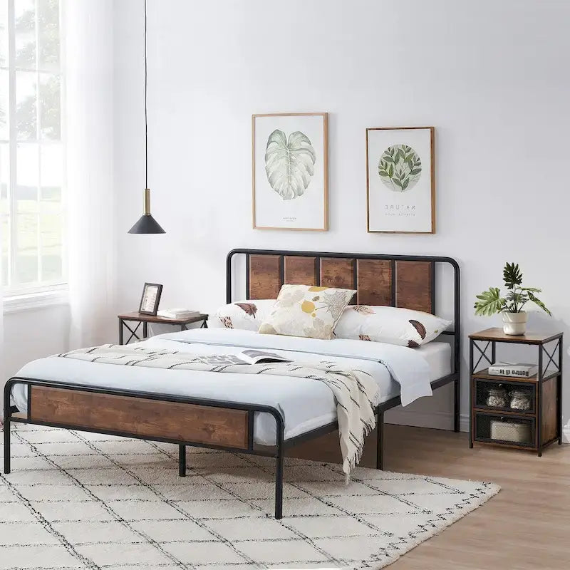 Taomika 3-pieces Industrial Modern Bed Frame and Nightstands Set