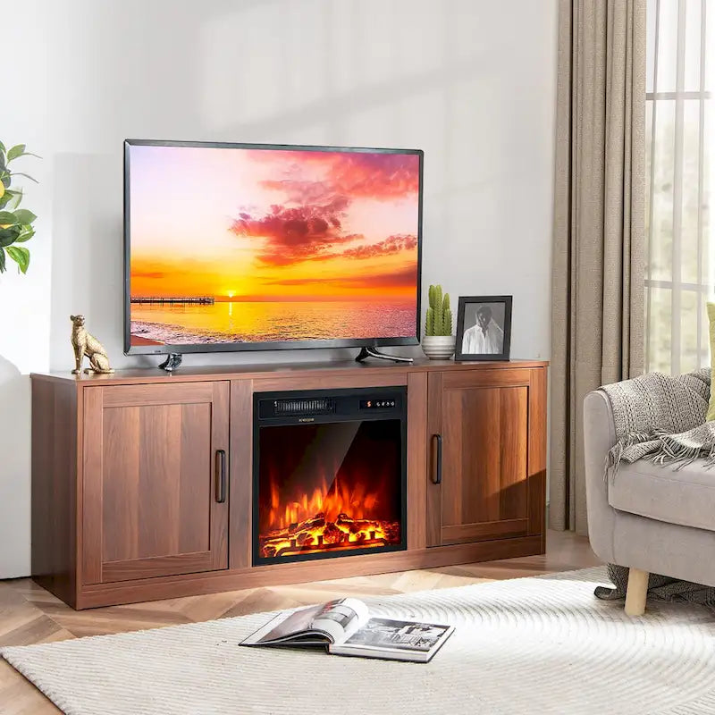Costway 58 Fireplace TV Stand Entertainment Console W/ 18 Electric