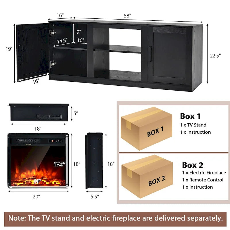 Costway 58 Fireplace TV Stand Entertainment Console W/ 18 Electric