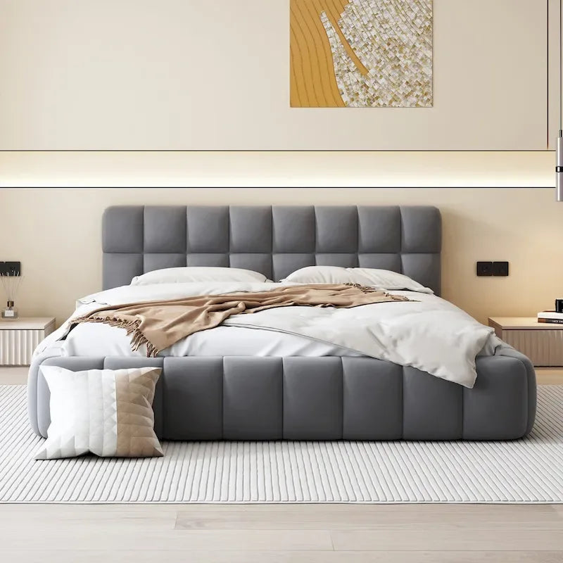 Upholstered Platform Bed with Thick Fabric