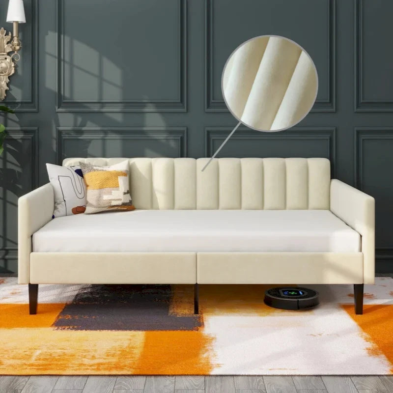Upholstered Daybed with Tufted Backrest, Twin Size