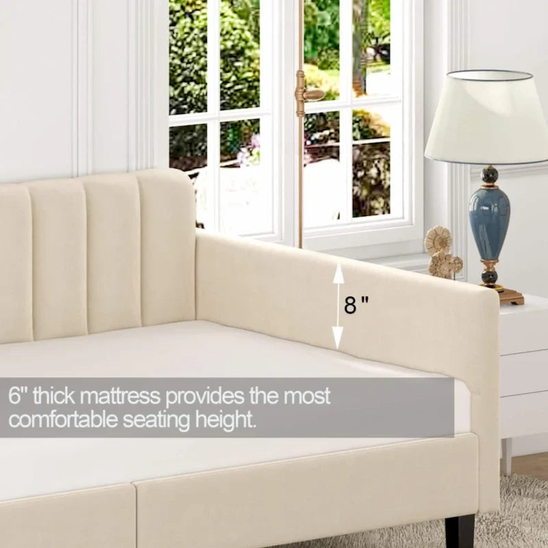 Upholstered Daybed with Tufted Backrest, Twin Size