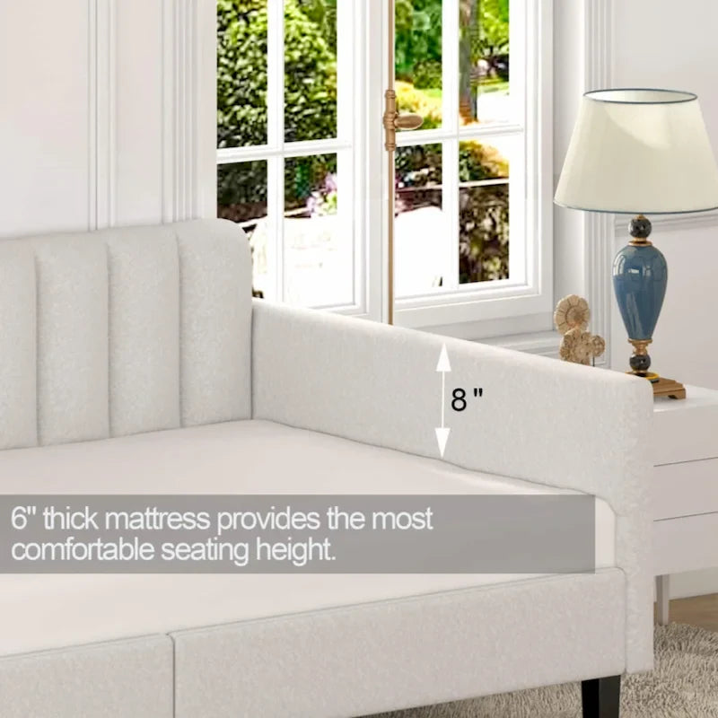 Upholstered Daybed with Tufted Backrest, Twin Size
