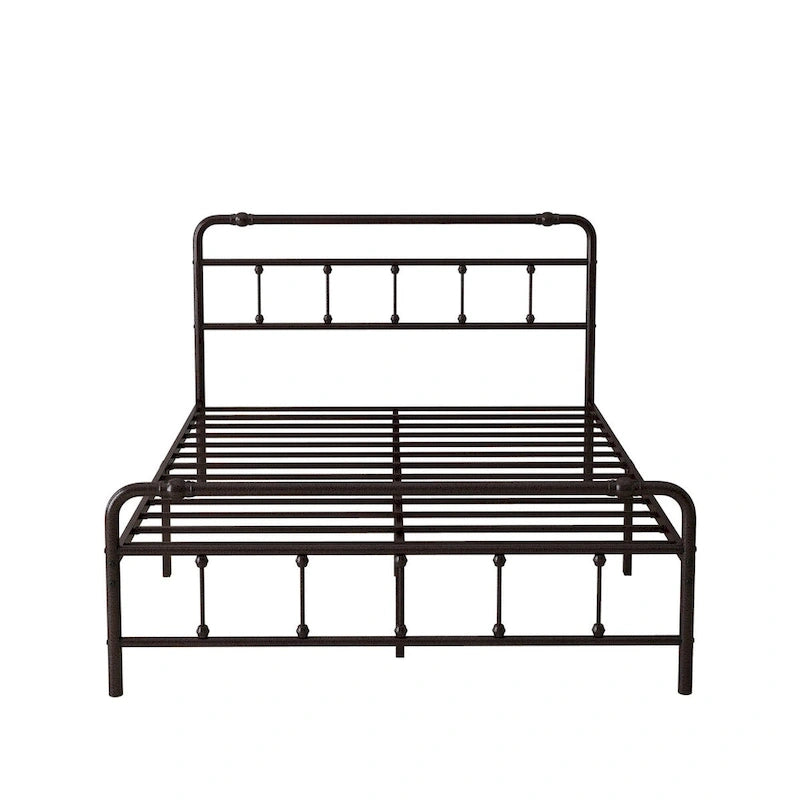 Metal Platform Bed Frame with Wrought Iron-Art Headboard/Footboard