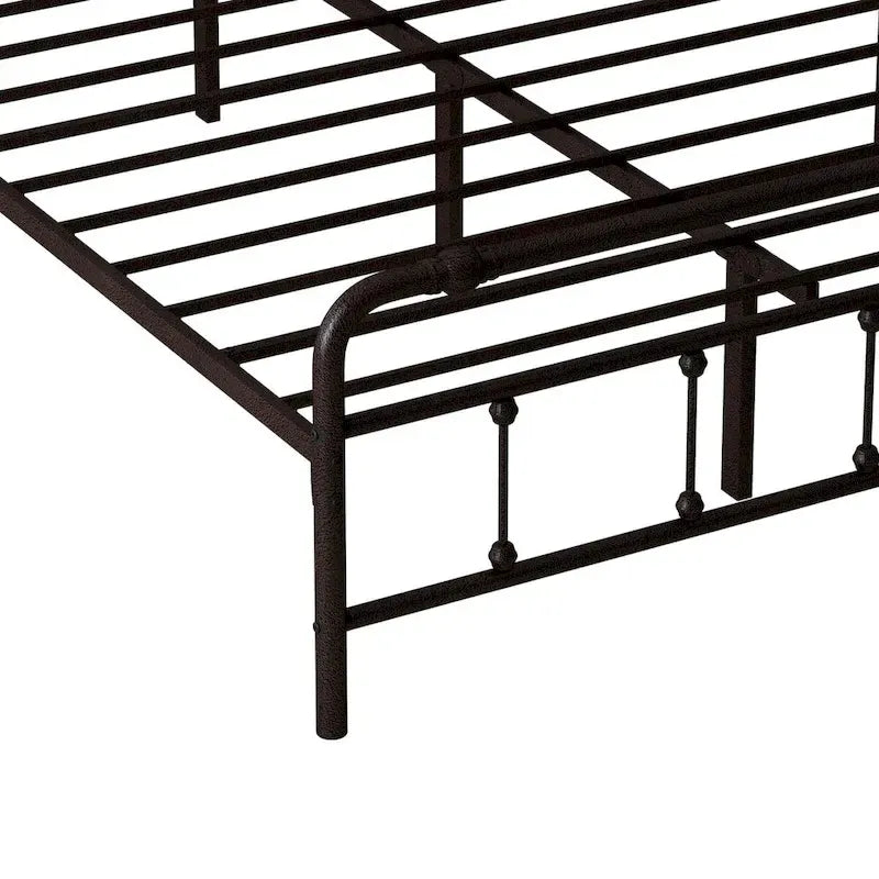 Metal Platform Bed Frame with Wrought Iron-Art Headboard/Footboard